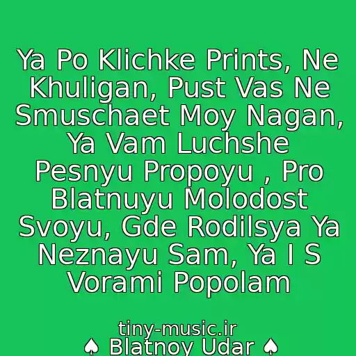 کاور آهنگ Ya Po Klichke Prints, Ne Khuligan, Pust Vas Ne Smuschaet Moy Nagan, Ya Vam Luchshe Pesnyu Propoyu , Pro Blatnuyu Molodost Svoyu, Gde Rodilsya Ya Neznayu Sam, Ya I S Vorami Popolam از ♠ Blatnoy Udar ♠