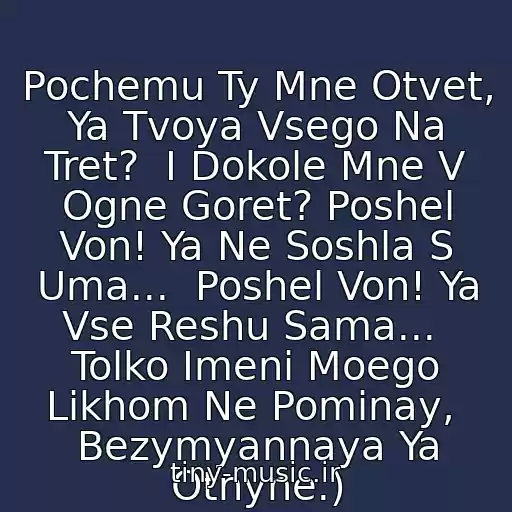 کاور آهنگ Pochemu Ty Mne Otvet, Ya Tvoya Vsego Na Tret?  I Dokole Mne V Ogne Goret? Poshel Von! Ya Ne Soshla S Uma...  Poshel Von! Ya Vse Reshu Sama...  Tolko Imeni Moego Likhom Ne Pominay,  Bezymyannaya Ya Otnyne.) از Via Gra - Poshel Von