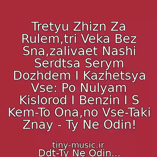 کاور آهنگ Tretyu Zhizn Za Rulem,tri Veka Bez Sna,zalivaet Nashi Serdtsa Serym Dozhdem I Kazhetsya Vse: Po Nulyam Kislorod I Benzin I S Kem-To Ona,no Vse-Taki Znay - Ty Ne Odin! از Ddt-Ty Ne Odin...