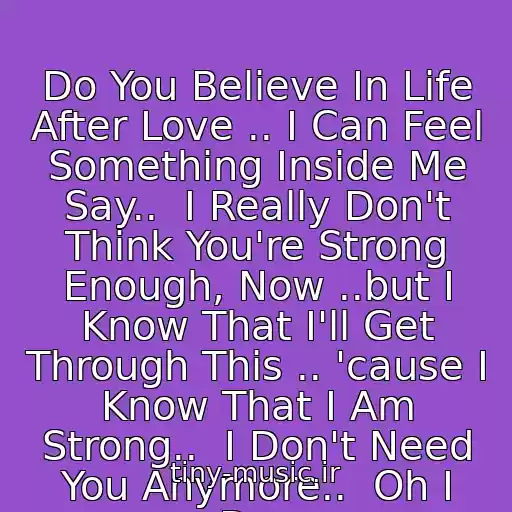 کاور آهنگ Do You Believe In Life After Love .. I Can Feel Something Inside Me Say..  I Really Don't Think You're Strong Enough, Now ..but I Know That I'll Get Through This .. 'cause I Know That I Am Strong..  I Don't Need You Anymore..  Oh I Don از Cher
