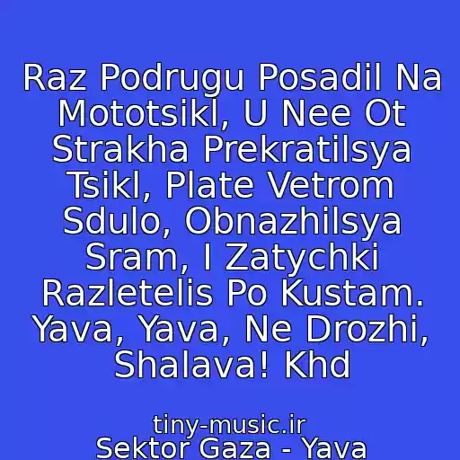 کاور آهنگ Raz Podrugu Posadil Na Mototsikl, U Nee Ot Strakha Prekratilsya Tsikl, Plate Vetrom Sdulo, Obnazhilsya Sram, I Zatychki Razletelis Po Kustam. Yava, Yava, Ne Drozhi, Shalava! Khd از Sektor Gaza - Yava