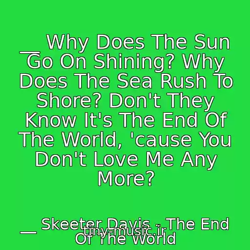 کاور آهنگ __ Why Does The Sun Go On Shining? Why Does The Sea Rush To Shore? Don't They Know It's The End Of The World, 'cause You Don't Love Me Any More? از __ Skeeter Davis - The End Of The World