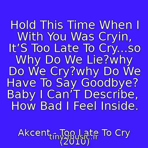 کاور آهنگ Hold This Time When I With You Was Cryin, It’S Too Late To Cry...so Why Do We Lie?why Do We Cry?why Do We Have To Say Goodbye?  Baby I Can’T Describe,  How Bad I Feel Inside. از Akcent - Too Late To Cry (2010)