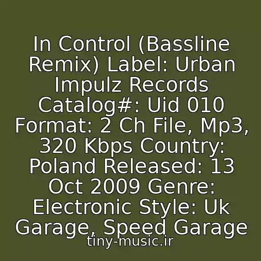 کاور آهنگ In Control (Bassline Remix) Label: Urban Impulz Records Catalog#: Uid 010 Format: 2 Ch File, Mp3, 320 Kbps Country: Poland Released: 13 Oct 2009 Genre: Electronic Style: Uk Garage, Speed Garage از Speed Garage (1997-1998)
