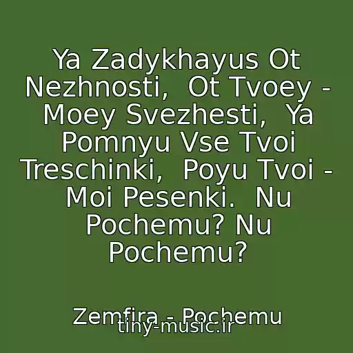 کاور آهنگ Ya Zadykhayus Ot Nezhnosti,  Ot Tvoey - Moey Svezhesti,  Ya Pomnyu Vse Tvoi Treschinki,  Poyu Tvoi - Moi Pesenki.  Nu Pochemu? Nu Pochemu? از Zemfira - Pochemu