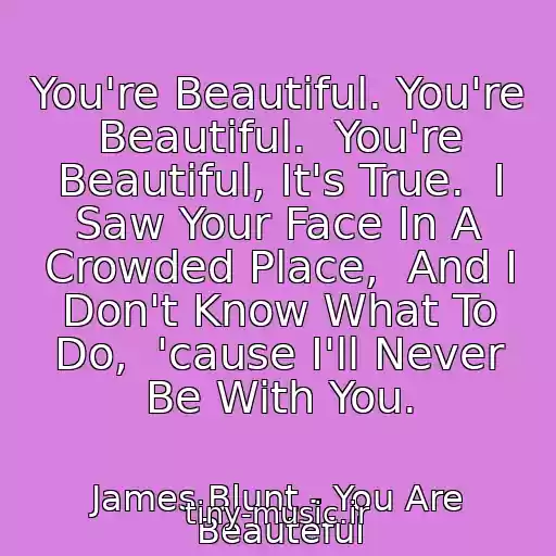 کاور آهنگ You're Beautiful. You're Beautiful.  You're Beautiful, It's True.  I Saw Your Face In A Crowded Place,  And I Don't Know What To Do,  'cause I'll Never Be With You. از James Blunt - You Are Beauteful