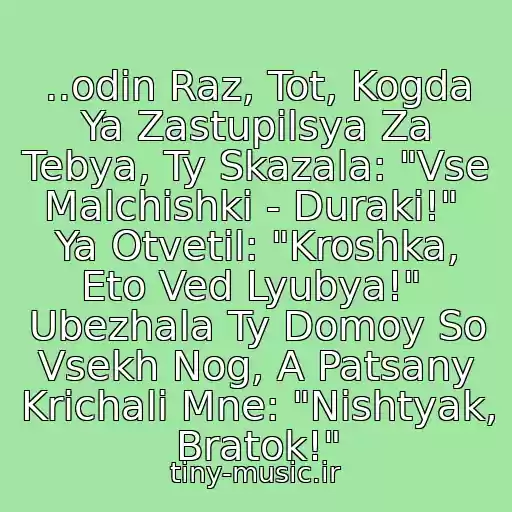 کاور آهنگ ..odin Raz, Tot, Kogda Ya Zastupilsya Za Tebya, Ty Skazala: "Vse Malchishki - Duraki!"  Ya Otvetil: "Kroshka, Eto Ved Lyubya!"  Ubezhala Ty Domoy So Vsekh Nog, A Patsany Krichali Mne: "Nishtyak, Bratok!" از Mikhail Krug - "Nishtyak, Bratok!"