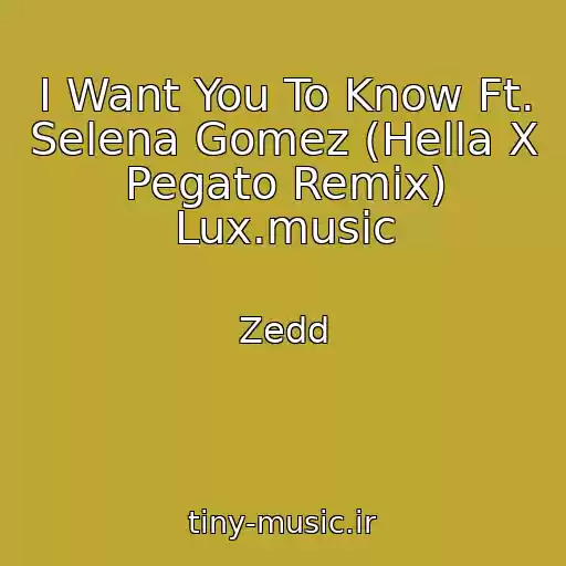 کاور آهنگ I Want You To Know Ft. Selena Gomez (Hella X Pegato Remix) Lux.music از Zedd