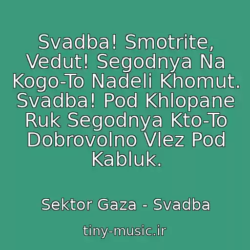 کاور آهنگ Svadba! Smotrite, Vedut! Segodnya Na Kogo-To Nadeli Khomut. Svadba! Pod Khlopane Ruk Segodnya Kto-To Dobrovolno Vlez Pod Kabluk. از Sektor Gaza - Svadba