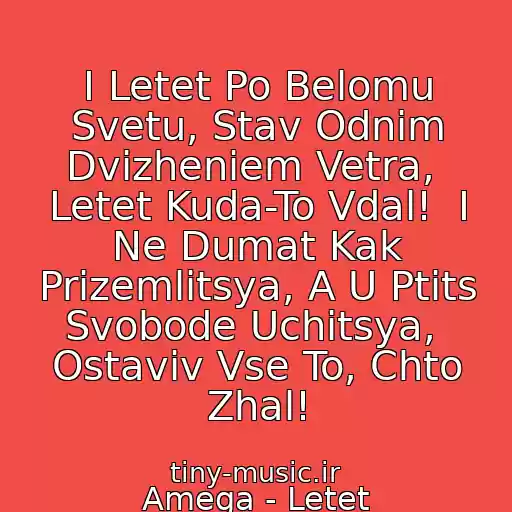 کاور آهنگ I Letet Po Belomu Svetu, Stav Odnim Dvizheniem Vetra,  Letet Kuda-To Vdal!  I Ne Dumat Kak Prizemlitsya, A U Ptits Svobode Uchitsya,  Ostaviv Vse To, Chto Zhal! از Amega - Letet