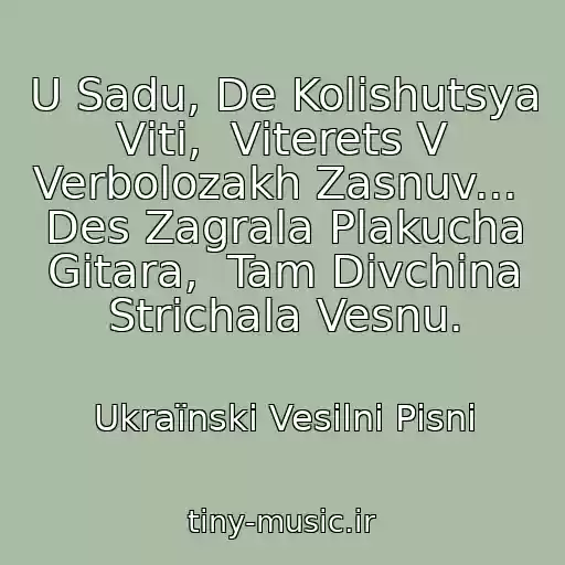 کاور آهنگ U Sadu, De Kolishutsya Vіti,  Vіterets V Verbolozakh Zasnuv...  Des Zagrala Plakucha Gіtara,  Tam Dіvchina Strіchala Vesnu. از Ukraїnskі Vesіlnі Pіsnі