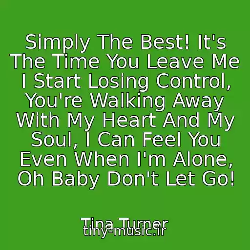 کاور آهنگ Simply The Best! It's The Time You Leave Me I Start Losing Control, You're Walking Away With My Heart And My Soul, I Can Feel You Even When I'm Alone, Oh Baby Don't Let Go! از Tina Turner